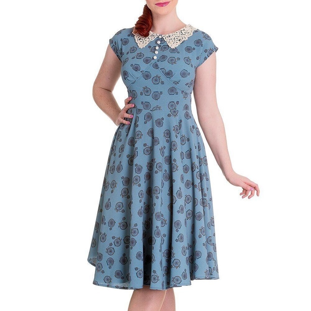 Hell Bunny Vixen Dress Women M 1940s Style Pinup Retro Bicycle Peter Pan Collar